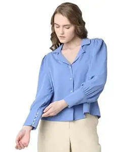 VERO Moda Cuban Collar Solid Formal Shirt | Day to Evening | Long Sleeves Notched Lapel Regular Fit Shirt for Women