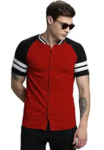 LEWEL Men's Cotton Round Neck Stylish Half Sleeve T-Shirt : Red, Black (Medium)