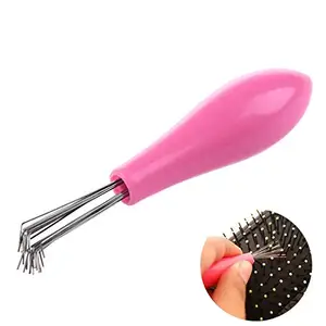 Frackson Pink Hair Brush Rake Hairbrush Cleaner of Metal Wire Comb Cleaner Tool Brush Rake Cleaner with Handle for Home and Salon (Pack of 1)