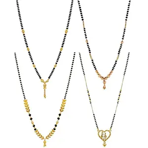 COLOUR OUR DREAMS Jewellery One Gram Gold Plated Combo of 4 Mangalsutra Necklace Pendant Tanmaniya Nallapusalu Black Bead Chain For Women and Girls