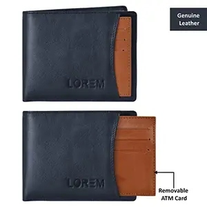 Blue-Tan Dual Color Bi-Fold Genuine Leather 9 ATM Slots Wallet for Men WL507