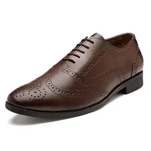 LOUIS STITCH Men's Formal Lace-up Oxford Shoes | Solid Design | Ideal for Formal, Business Casual, and Parties | Solid Brunette Brown | UK Size 08 (RGBGBB)