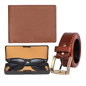 Mundkar Non Leather Pu Wallet Belt and Sunglass Googles Combo Pack of 3 Mens Boys Accessories Gifting Set