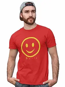 Danya Creation Simple Smile, Yellowish Outline Printed T-Shirt (Red) - Clothes for Emoji Lovers - Suitable for Fun Events - Foremost Gifting Material for Your Friends and Close Ones