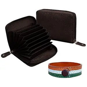 ABYS Independence Day Special Genuine Coffee Brown Leather Card Wallet and Leather Band Combo for Men Women (8125IB)