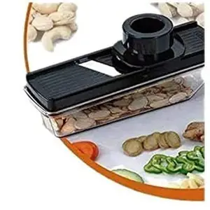 Multi-Purpose Vegetable and Nut Slicer with Storage Container, 25 cm x 10 cm, Stainless Steel Blade, Black