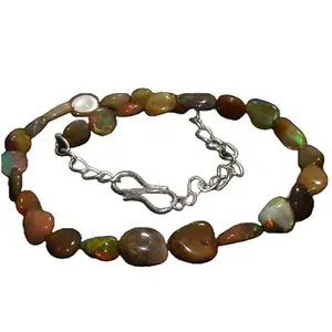 RRJEWELZ Black Ethiopian Opal Bracelet for Men & Women – 5x7-8x10mm Tumble Smooth Multicolor Beads – 7 inch adjustable with Silver Plated Clasp – Healing, Fashion, Gift, Spiritual, Yoga|LCBR_RR_01009