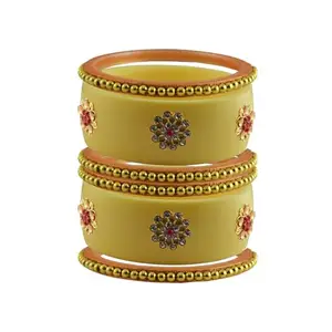 Vidhya Kangan Stone Stud Color Cream Acrylic Bangle | Over Size | Plus size |For Woman and girlsChura Bangles Set for Wedding and Party (sku-ban25813)