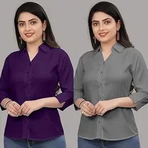 Formal Cotton Blend Shirt for Women with 3/4 Sleeve for Casual Wear Combo of 2