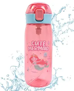 Toyshine Space Skater Kids Water Bottle With Straw Spill Proof, Pop Button, BPA Free for Kids School - Featuring Soft Silicone Handle Grip - Children's Drinkware - 630 ML - Pink