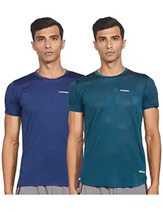 Charged Active-001 Camo Jacquard Round Neck Sports T-Shirt Petrol-Green Size Medium And Charged Brisk-002 Melange Round Neck Sports T-Shirt Indigo Size Medium