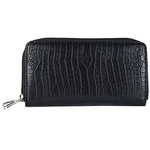 Leather Junction Women's Large Zip Around Purse | Black Ladies Artificial Leather Wallet (39406000)