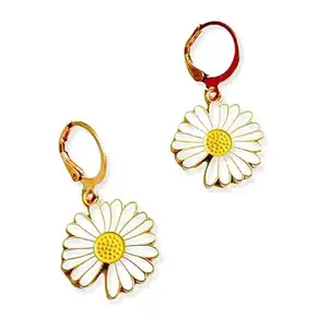 PERFECT MOMENTS Daisy Blossom Flower Earring | Dangle Drop Floral Stud Hoops to Gift Women & Girls | Gold Toned Hoop