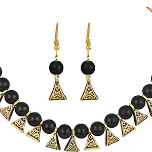 MAHEK PEARLS Beads Necklace For Women Necklace for Flapper Party Wedding Bridal Party Hi-Tea Party Birthday Party (Black)