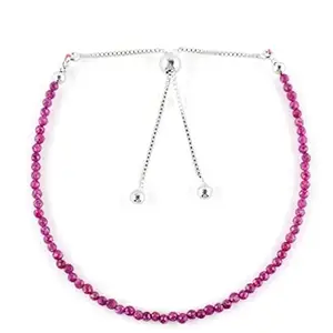 RRJEWELZ Ruby Round Beaded Bracelet – Faceted 2-2.5mm Pink Stones with Silver Lock – 7 Inch Adjustable link Bracelet for Men & Women|LCBR_RR_05940