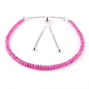 RRJEWELZ Rubellite Tourmaline Rondelle Beaded Bracelet – Faceted 3-3.5mm Pink Stones with Silver Lock – 7 Inch Adjustable link Bracelet for Men & Women|LCBR_RR_05886