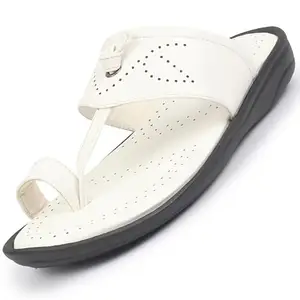 FAUSTO FST FOSMS-2123 WHITE-45 Men's White Toe Ring Kohlapuri Slipper With Cushioned Footbed|Multi Strap Slipper For Evening (11 UK)