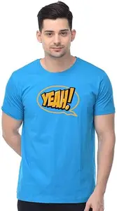 BZ-GIFZY Typography Men Round Neck Blue T-Shirt () GF-513_Yeah_BL_S