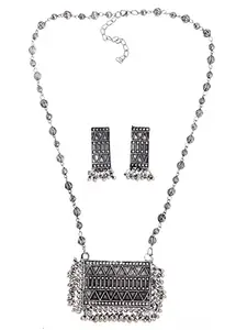 Shining Diva Fashion Latest Stylish Traditional Oxidised Silver Necklace Jewellery Set for Women (13102s)