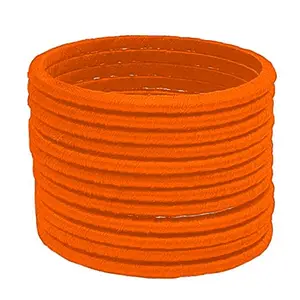 HABSA HABSA Hand Made Silk Thread Bangles Plain Thin Fancy Regular Wear Chuda Bangle Set for Womens (Orange) (Pack of 12) (Size-2/4)