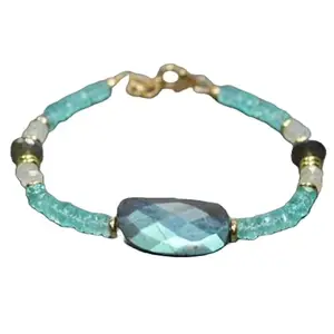 RRJEWELZ Labradorite, Apatite & Moonstone bracelet for men & women - 3-14x10mm Rondelle & Rectangle Faceted beads - 7 Inch with Gold plated clasp – Healing, Fashion, Gift, Spiritual, Yoga|LCBR_RR_08036