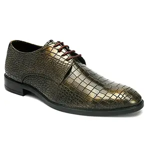 San Frissco Men's Formal Shoes Textured Derbys Lace Up Footwear Cushioned Footbed with TPR Sole Lightweight, Flexible and Stylish for Office, Wedding, Parties and Dailywear - 7 (Gold)