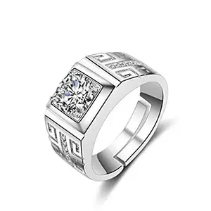 MYKI Trendy Cubic Zircon Adjustable Mens Ring (Silver)