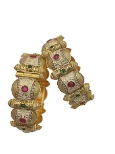 MEHAK CURATORS Rajwadi Gold Plated Traditional Ethnic Meenakari Kemp Kada Bangles for women and girls set of 2 (2.8)
