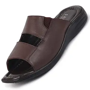 FAUSTO FST KI-9960 BROWN-44 Men's Brown Leather Outdoor Lightweight Cushioned Slip On Slippers (10 UK)