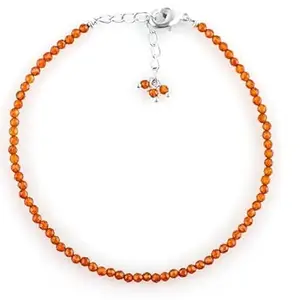 LKBEADS Silver Plated Bracelet with Orange Faceted Hessonite Garnet Beads – Round 2-2.5mm – 7 inch Adjustable – For Men & Women|LK_STACK_03759