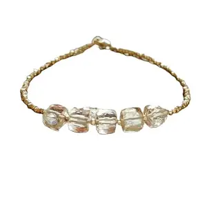 LKBEADS Silver Plated Bracelet with White Faceted Crystal Quartz Beads – Cube 8mm – 7 inch Adjustable – For Men & Women|LK_STACK_02298