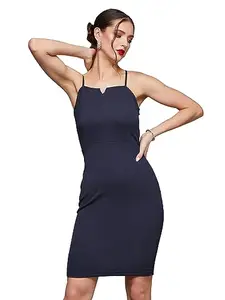 Miss Chase Women's Navy Blue Square Neck Sleeveless Solid Bodycon Dress (MCSS23D98-22-71-06, Navy Blue, XL)