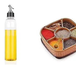 GLAMBIZ Oil Dispenser Bottle for Kitchen | Transparent Oil |Glass Oil Dispens|oil dispensor Kitchen Oil Bottle Oil Dispenser|Masala box for storing and 7 container combo offer (packof 2)