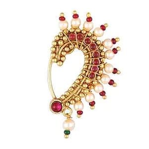 Vivastri's Beautiful & Elegant Peacock Style Designed Nath/Nosepins For Women And Girls -VIVA1064NTH-Press-Red