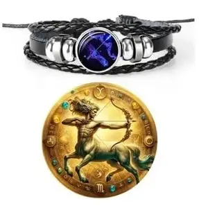 "Rhythm : - Sagittarius '' धनु राशि '' 12 New Constellation Bracelet Zodiac Signs Guardian Fluorescent Woven Leather Bracelet for Women & Men, All age Jewelry Gifts For Unisex