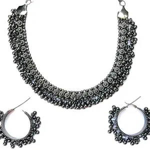 Elysian Exports Traditional oxidised black silver necklace with earrings jewellery set J143