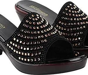 Shoetopia Women's & Girl's Gold Block Heels Embellished Sandals