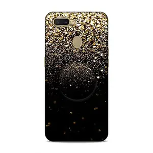 Screaming Ranngers Designer Printed Hard Matt Finish Mobile Case Back Cover with Mobile Holder for Oppo A7 / A12 / A5s (Black Patterns/Glitters)