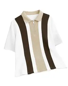 AUSK Men's Retro Cable-Knit Quarter-Zip Polo | Premium Textured Self-Design Half Sleeve T-Shirt for Men