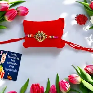 V VRINDE Evil eye Metal Rakhi:: Greeting card n Roli
