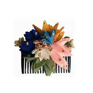 Arooman™ Artificial Flower Comb, Juda/Bun Comb, Side Comb, Floral Hair Comb (Color-Multi, Pack-01) M12190949