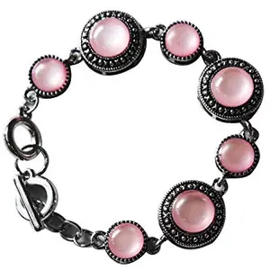 AyA Fashion Pink Oxidised German Silver Stone Studded Bracelet for Women