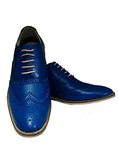 ASM Bright Blue Brogue Shoes with Two-Tone Hand Finish Full Grain Softy Leather ARTICLE-HU156, UK 4 to 15 (14) (8)