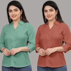 Formal Cotton Blend Shirt for Women with 3/4 Sleeve for Casual Wear Combo of 2