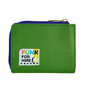 Funk For Hire Women Small Bi-fold Pocket Wallet Card Holder with Zip Closure-Lime Green