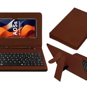 ACM Keyboard Case Compatible with Itel A05s Mobile Flip Cover Stand Direct Plug & Play Device for Study & Gaming Brown