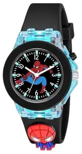 Analog Watch with Light-Up Case, Black Silicone Band, Character Dial and Charm