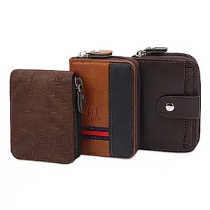 NFI essentials 11 Slots Card Holder for Men and Women's PU Leather Credit Card Wallet with Zipper Money & Coin Purse (MW-1,2 & 3)