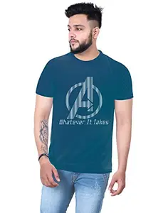 RAN ELEVEN Pure Cotton Solid Color, Printed, Men's Regular Fit T Shirt, Whatever It Takes (Petrol Blue, Medium)