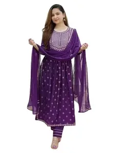 The Style Syndicate Women Purple Kurta Set with Dupatta || Naira Cut Dresses for Party Office Cotton M